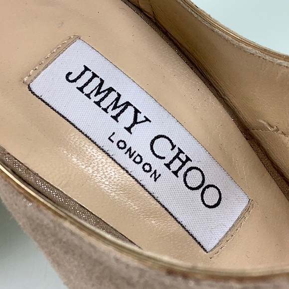 Jimmy Choo Leash Shimmery Cutout Peep toe back zipper Sand Sandal size 36.5 EUC - Picture 2 of 16